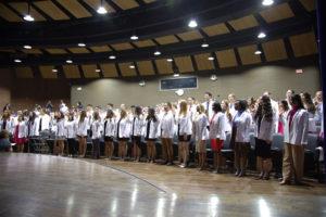 The 50 SCU MSPA students during the Spring 2023 MSPA White Coat Ceremony.