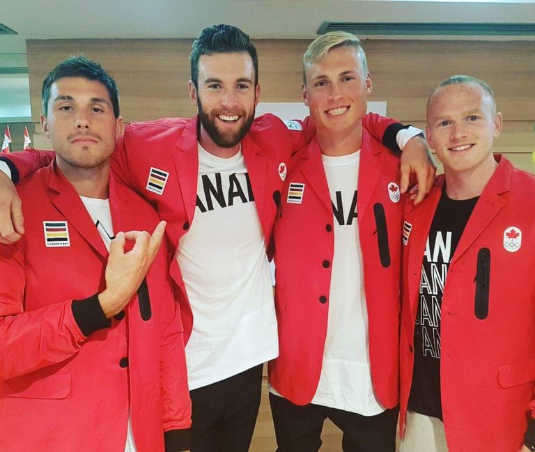 A photo of Tim and his teammates on opening ceremonies night of the 2016 Rio Olympic Games.